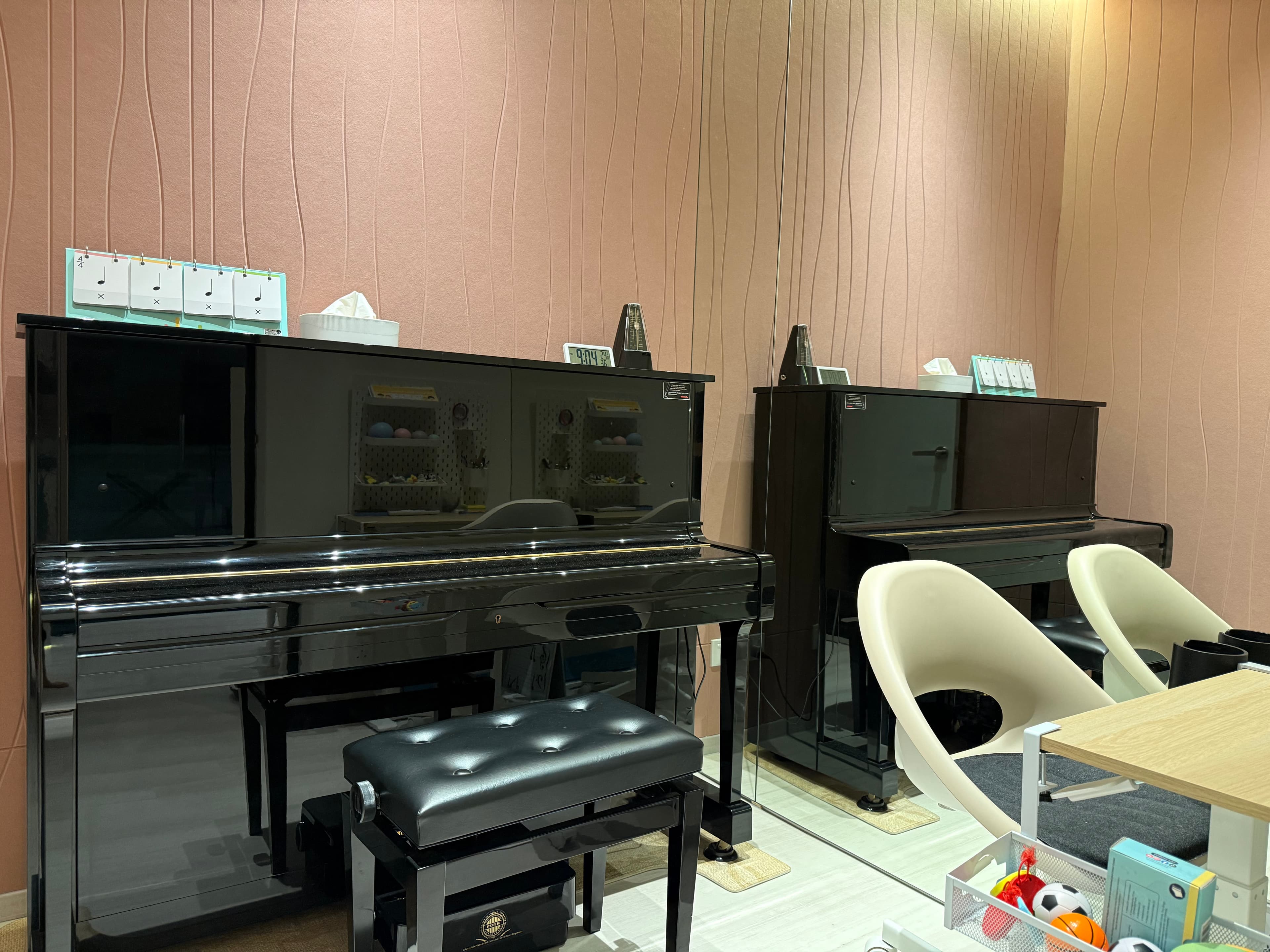 A soundproofed upright piano room at Polaris Music Academy